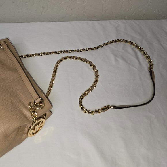 Michael Kors Jet Set Gold Chain Beige Pebble Grain Leather Medium Shoulder Bag - Picture 14 of 14